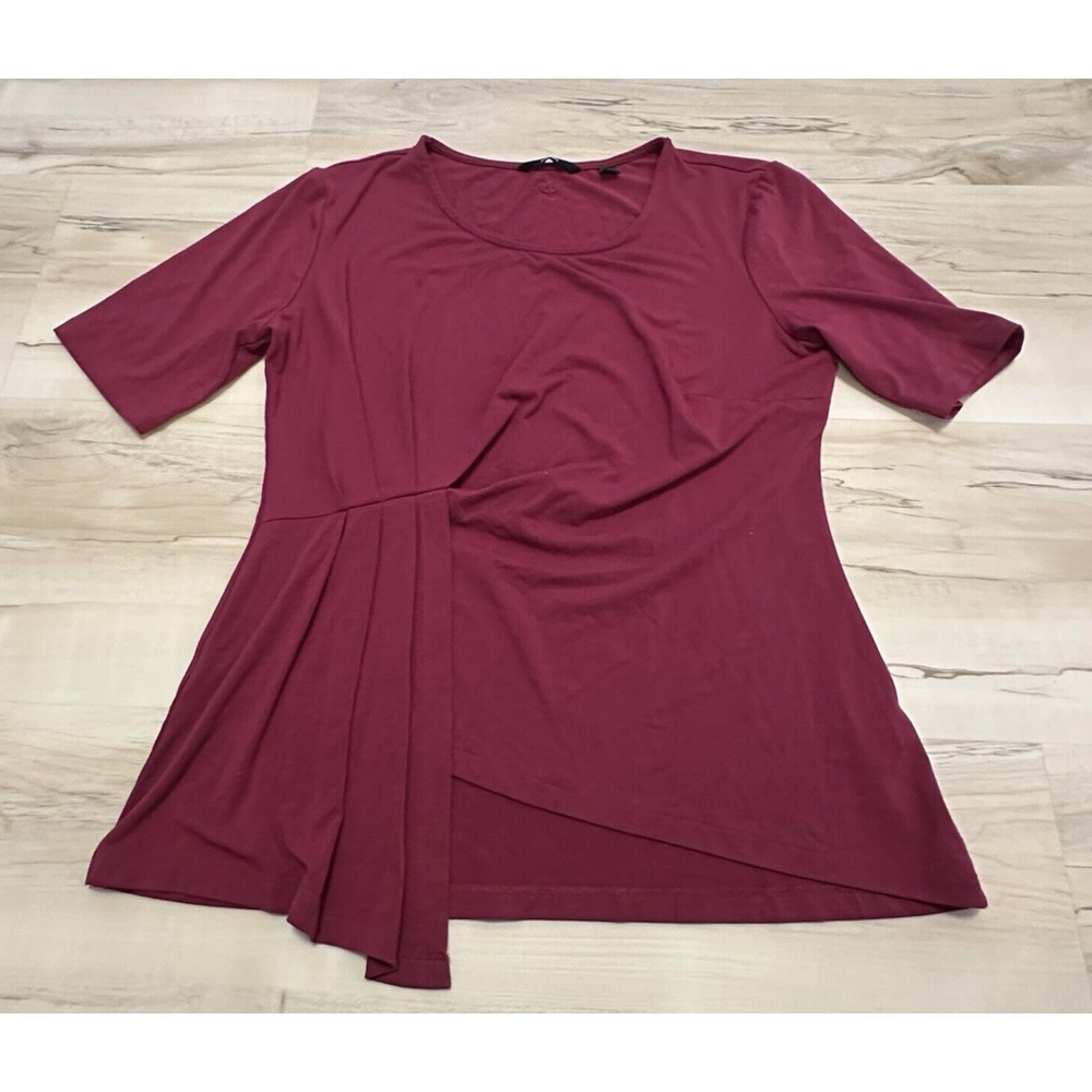 Betabrand Women Small Top Christine Short Sleeve Gathered Dark‎ Red